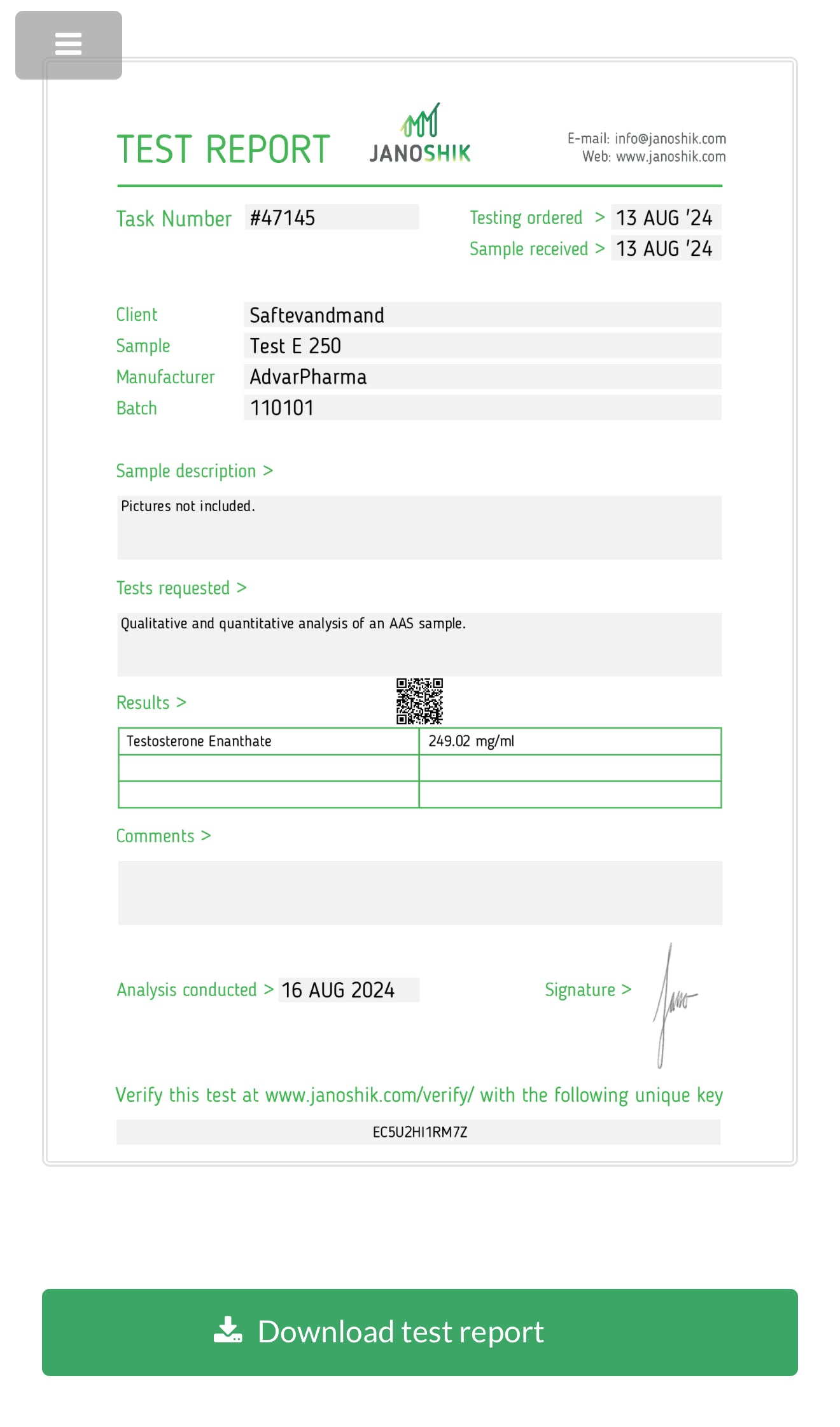 TEST ENANTHATE 10x1ml 250mg